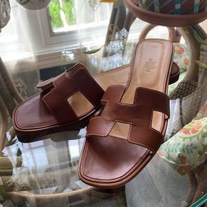 Hermes Brown Leather Sandals
